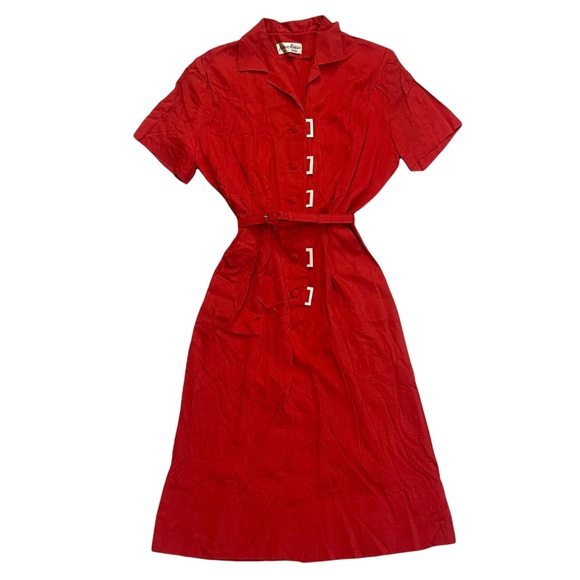 Neiman-Marcus Sports Shop Red Button Up Short Sleeve Dress VINTAGE - Picture 5 of 12